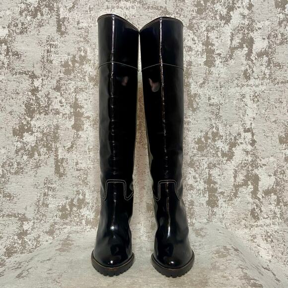 Giuseppe Zanotti Knee High Patent Leather Stiletto Boots with Contrast Stitching - Picture 5 of 10